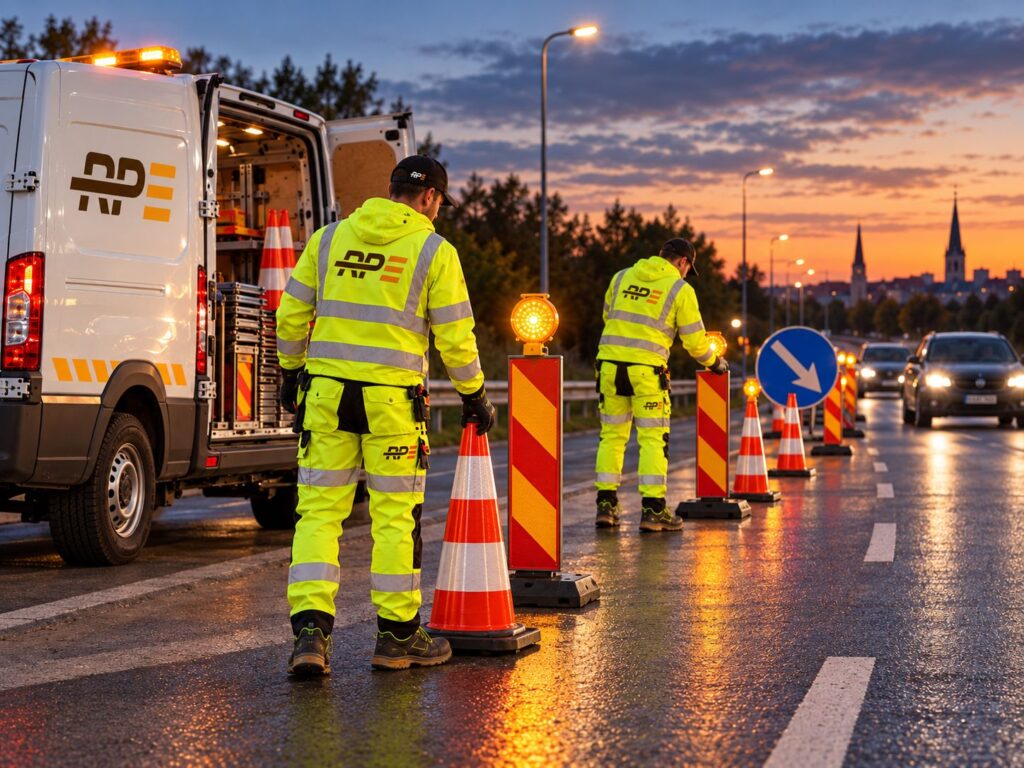 RPE crew and traffic management van at roadworks